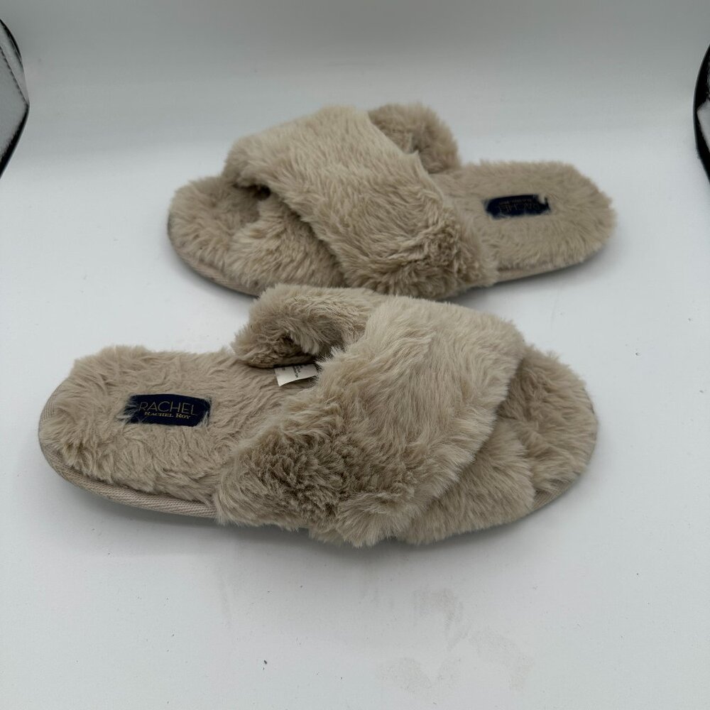 Rachel Roy Beige Faux-Fur Crossband Slippers Women's Medium (7-8)